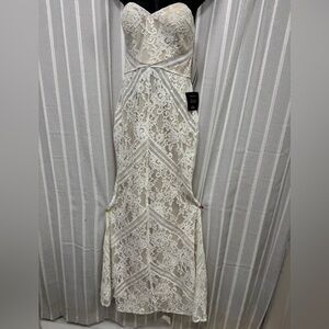Lulu's Strapless Ivory Lace Overlay Maxi Dress